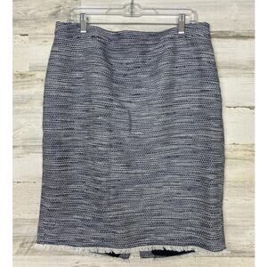 Land's End OUtfitters womens 14 boho twill blue white midi skirt cute fringe